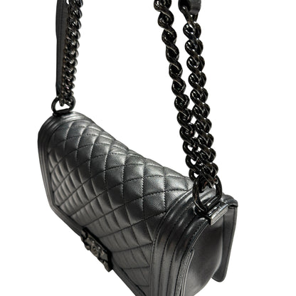 Used CHANEL Quilted Caviar Boy Chain Shoulder Bag Black