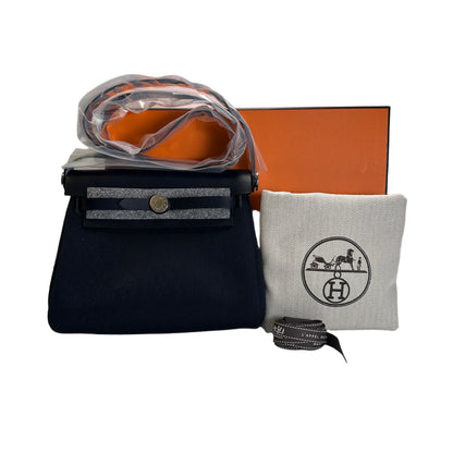 Brand New HERMES Canvas Leather Mini Herbag Handbag Navy PHW
