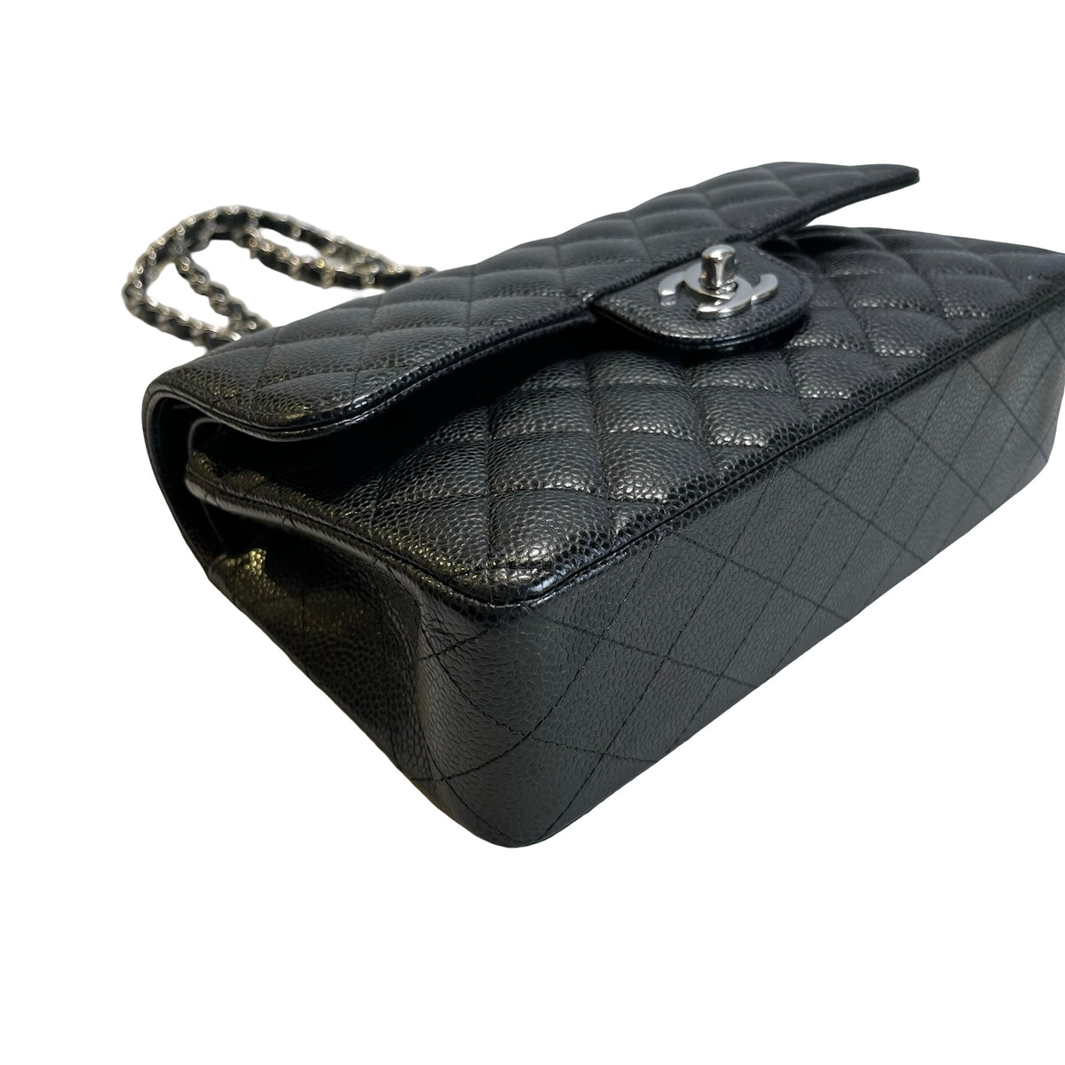 Used CHANEL Quilted Caviar Classic Flap 23 Chain Shoulder Bag Black Silver