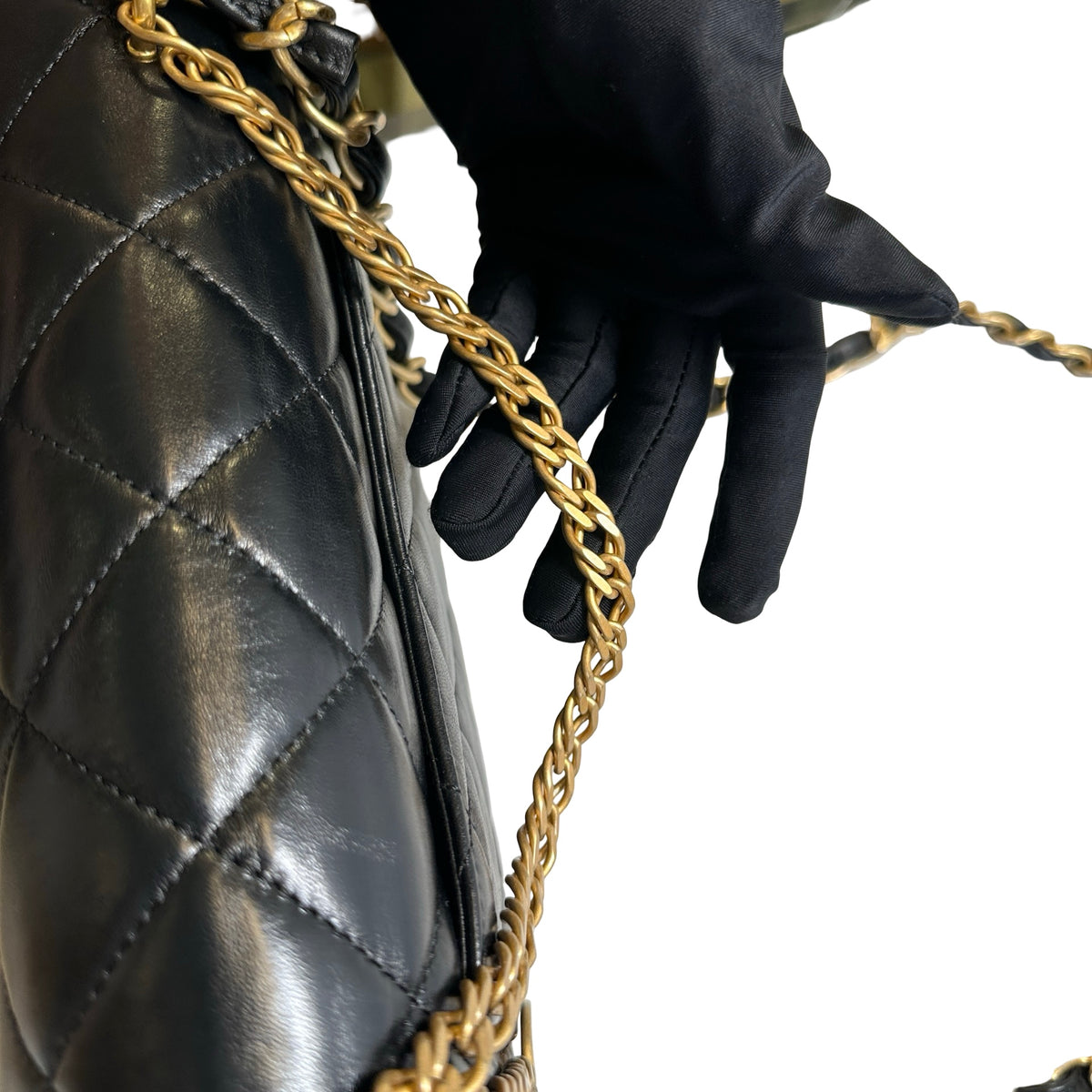 Used CHANEL Quilted Leather Classic Flap Chain shoulder bag Black Gold
