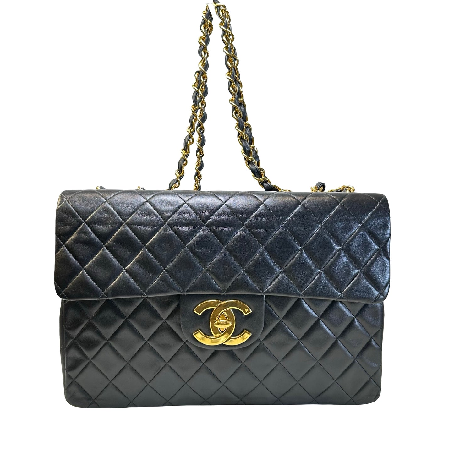Used CHANEL Quilted Lambskin Classic Flap Chain Shoulder Bag Black Gold