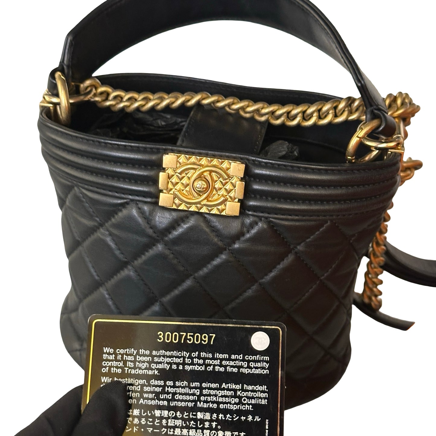 Used CHANEL Quilted Leather Boy Chanel Bucket Bag Bucket Bag Black，GHW