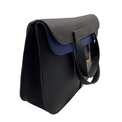 Used HERMÈS Calfskin Leather Halzan Shoulder Bag Blue GHW