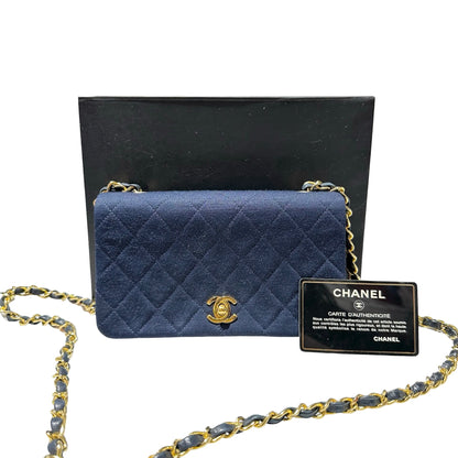 Used CHANEL Flap Cross Body Bag Navy Blue GHW
