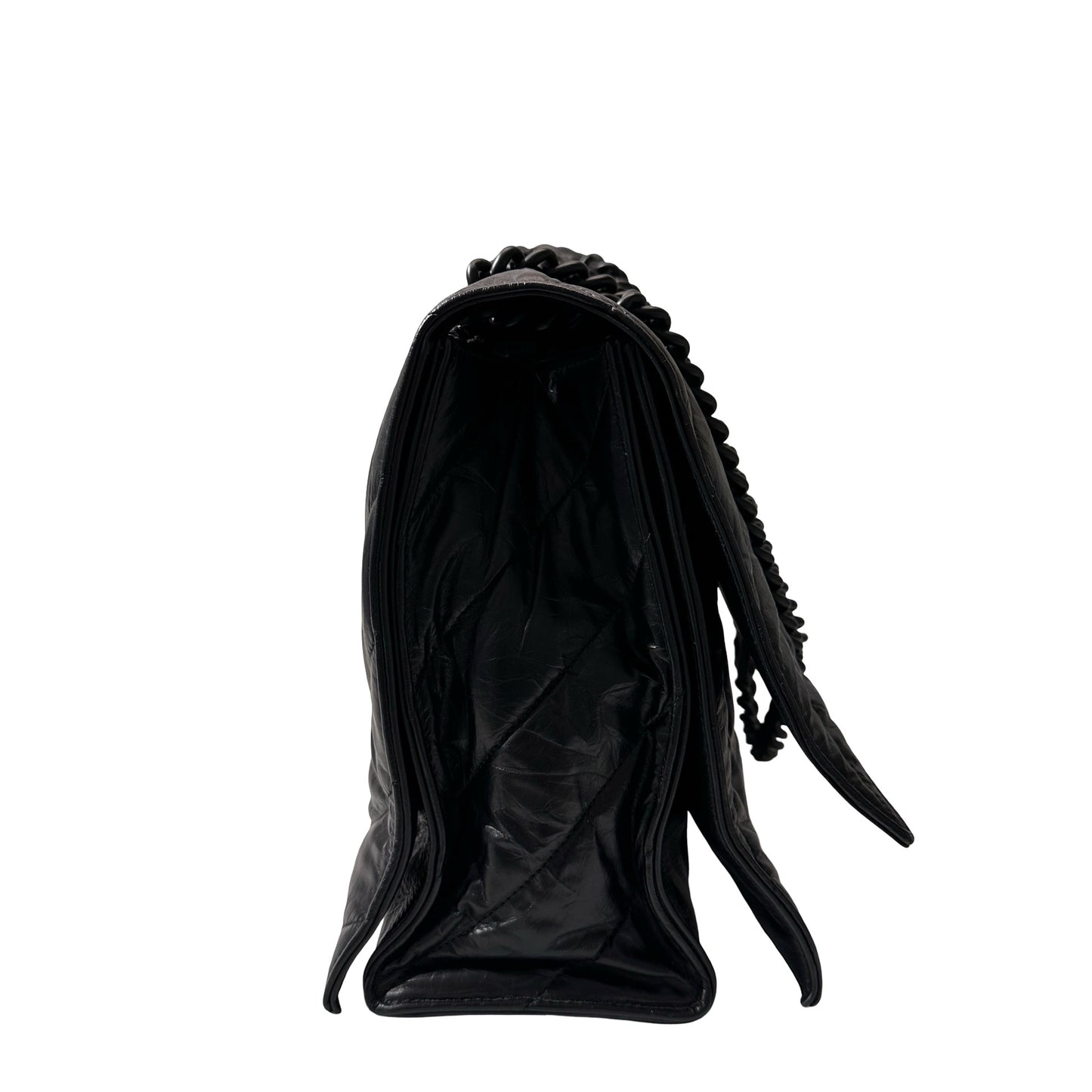 Used BALENCIAGA Quilted Calfskin Crush Chain Shoulder Bag Black