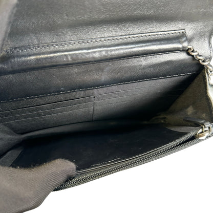 Used CHANEL Quilted Leather Quilted Shoulder Bag Silver Black