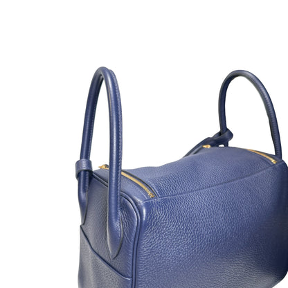 Used HERMES Clemence Lindy 26 Handbag Navy GHW