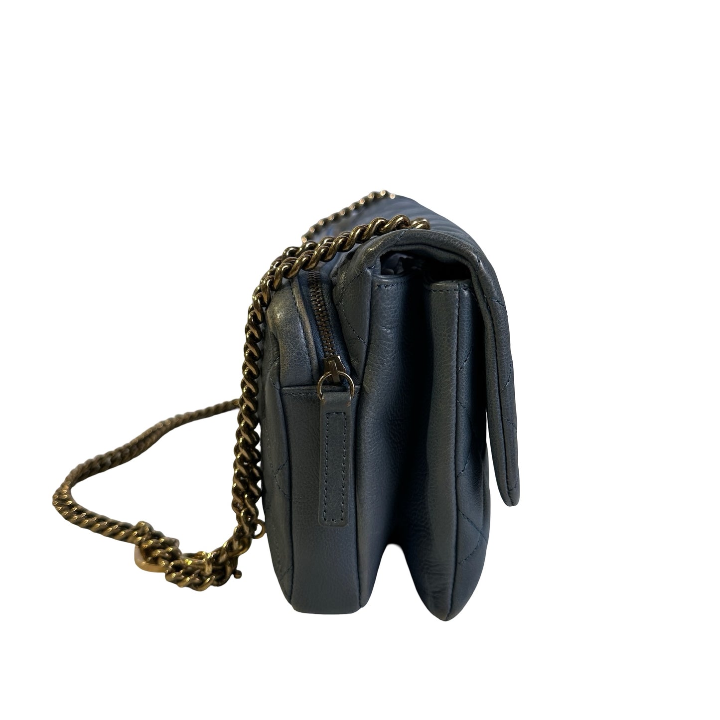 Used CHANEL Quilted Caviar Classic Flap Chain Shoulder Bag Grey Gold