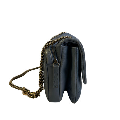 Used CHANEL Quilted Caviar Classic Flap Chain Shoulder Bag Grey Gold