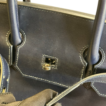Used HERMES Leather Birkin Handbag Black Silver