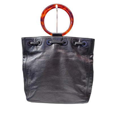 Used CHANEL Calfskin Leather Top Handle Village Shoulder Bag Black