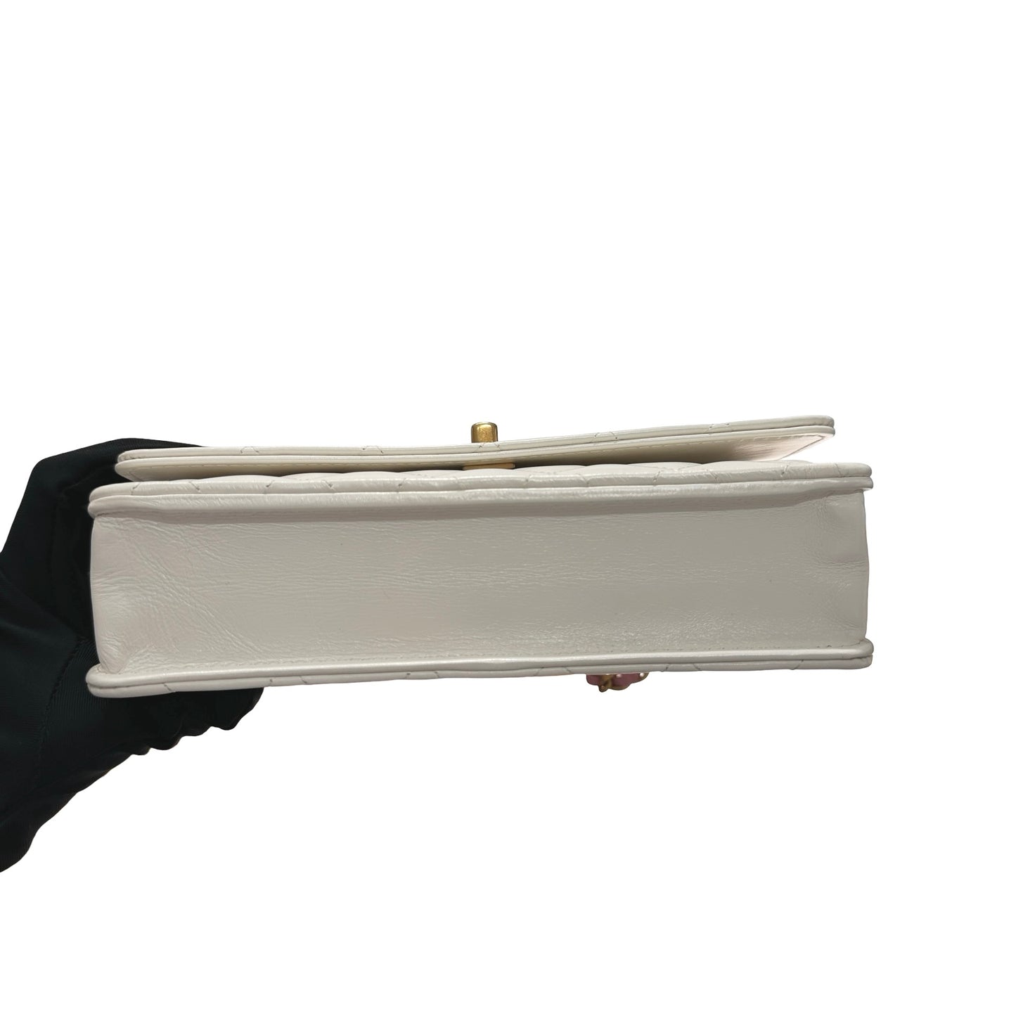 Used CHANEL Lambskin Leather 23P RAINBOW TOP HANDLE WOC Cross Body Bag White GHW