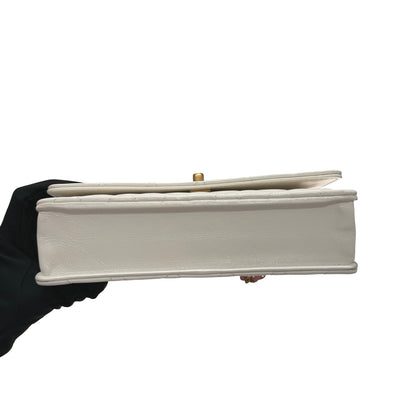 Used CHANEL Lambskin Leather 23P RAINBOW TOP HANDLE WOC Cross Body Bag White GHW