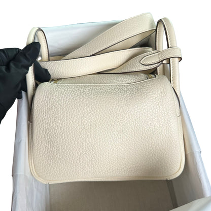 Used HERMES Clemence Mini Lindy Handbag Craie Gold