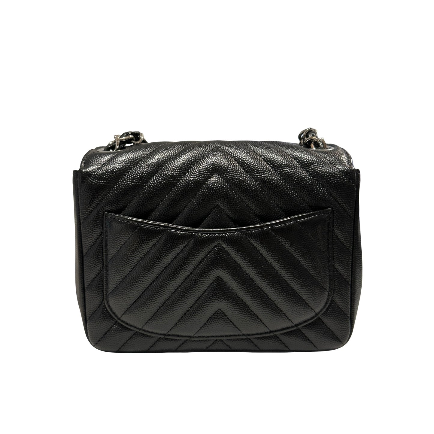 Used CHANEL Caviar Leather Mini Rectangular Flap Chain Shoulder Bag Black PHW
