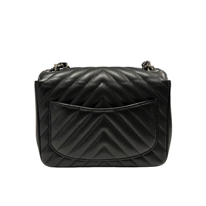 Used CHANEL Caviar Leather Mini Rectangular Flap Chain Shoulder Bag Black PHW
