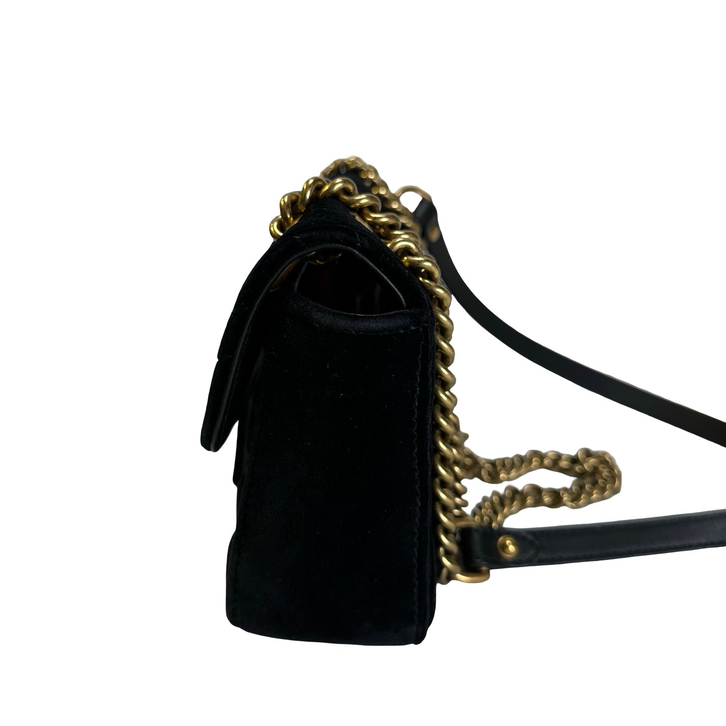 Used GUCCI Chevron Velvet GG Marmont Shoulder Bag Black