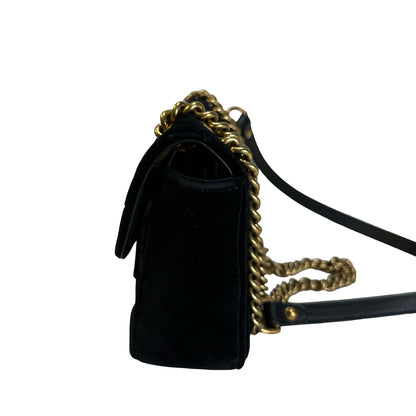 Used GUCCI Chevron Velvet GG Marmont Shoulder Bag Black