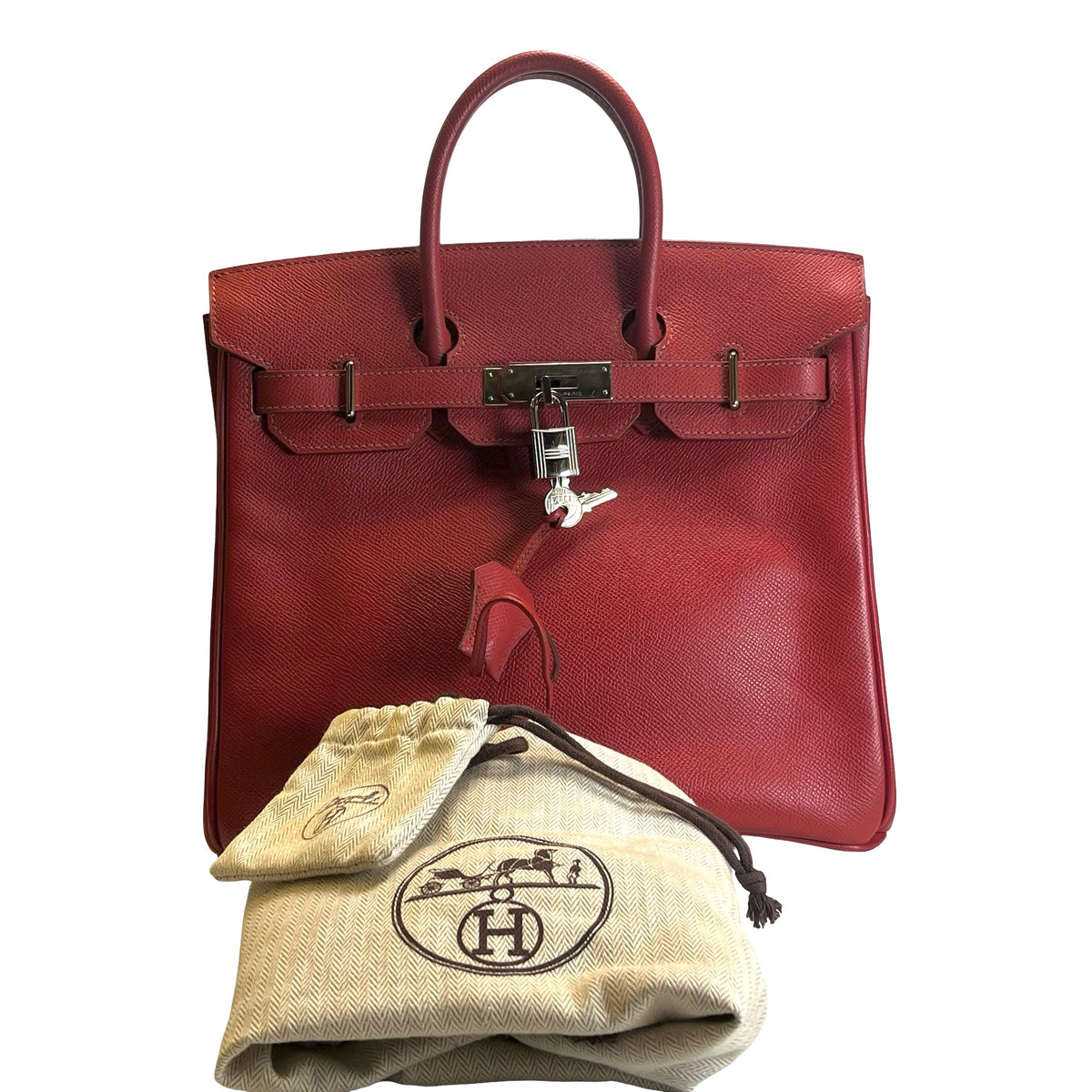 Used HERMES Epsom HAC 28 Handbag Red PHW