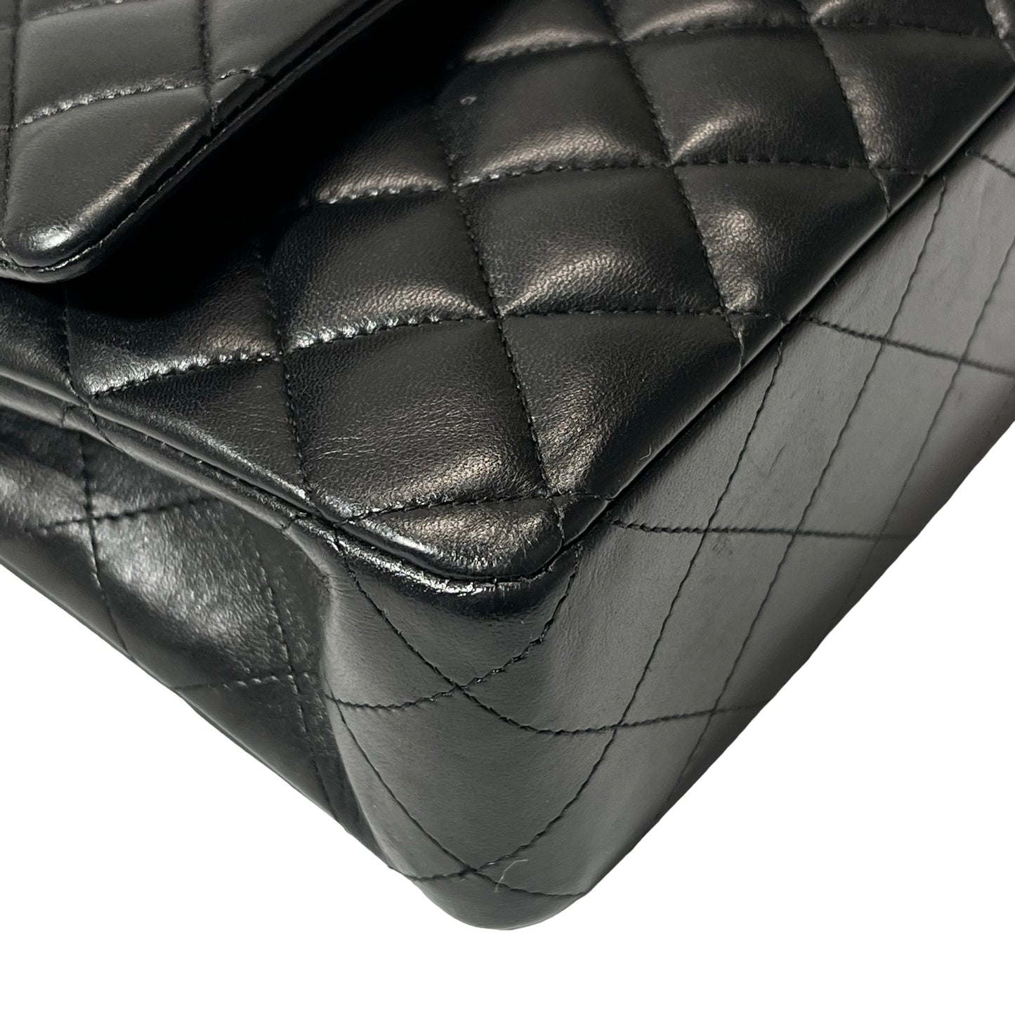 Used CHANEL Lambskin Leather CF 25 Shoulder Bag Black PHW