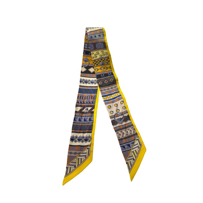 HERMES Graphic Twilly Twilly Yellow Grey Brown Blue