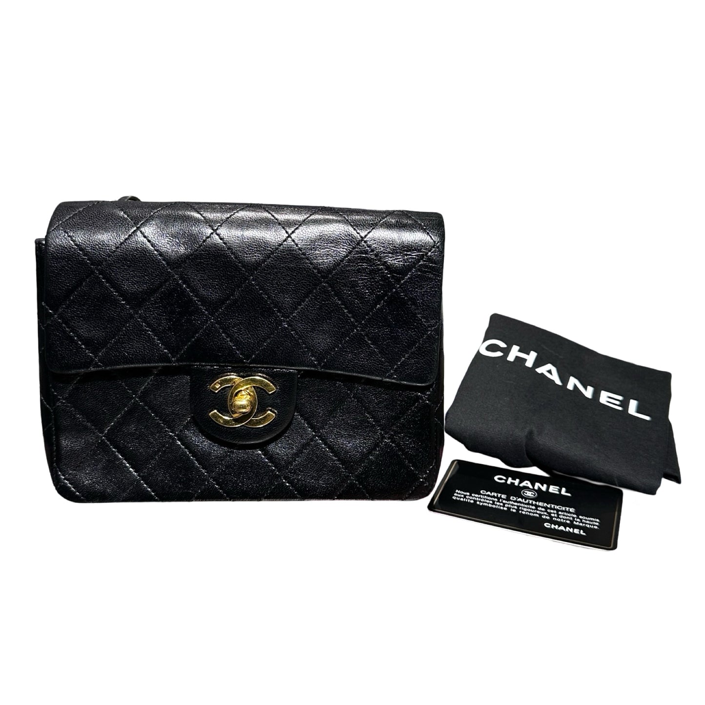 Used Chanel Vintage Mini Flap 17cm Shoulder Bag Black GHW