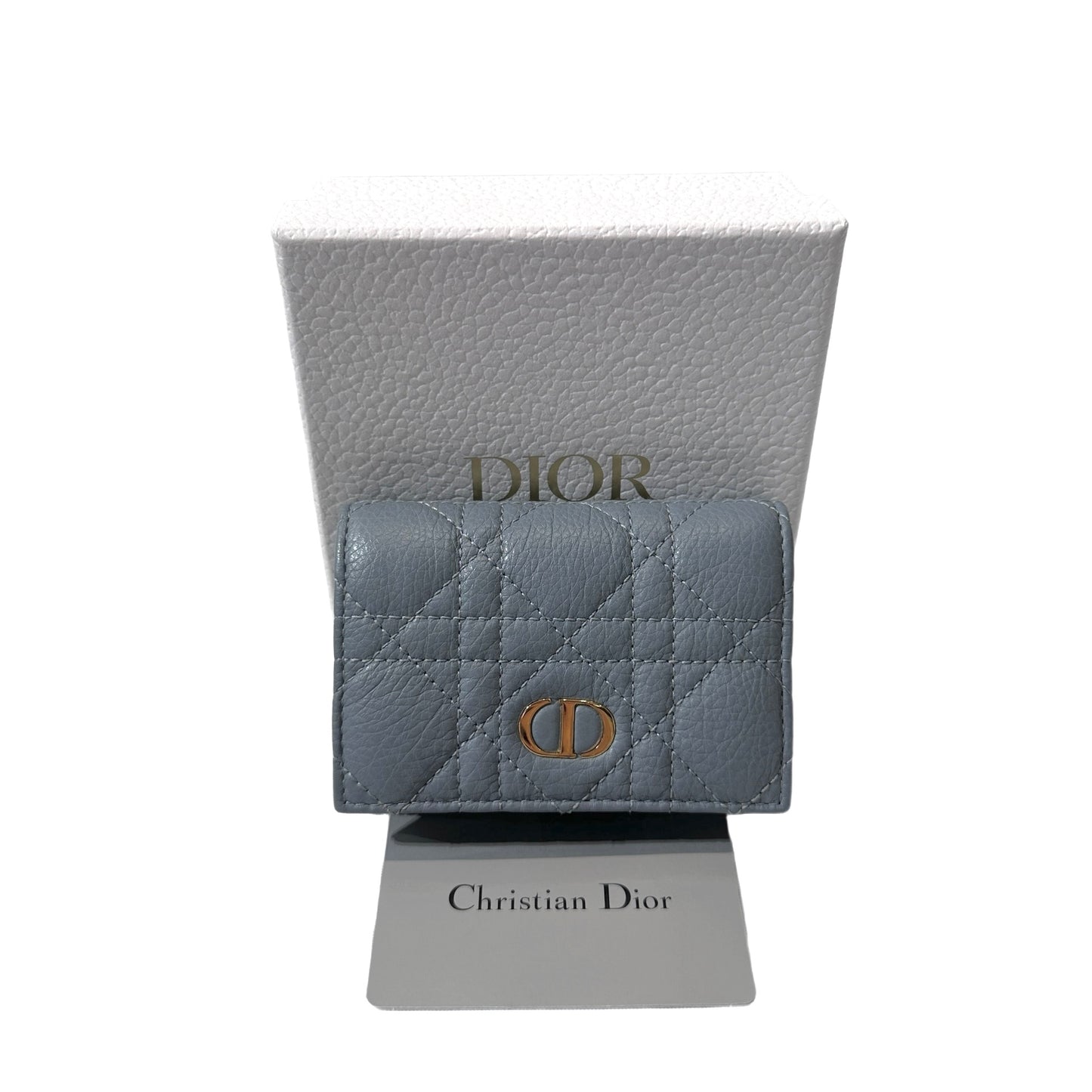DIOR Cannage Calfskin Dior Caro Glycine Wallet Blue Ghw
