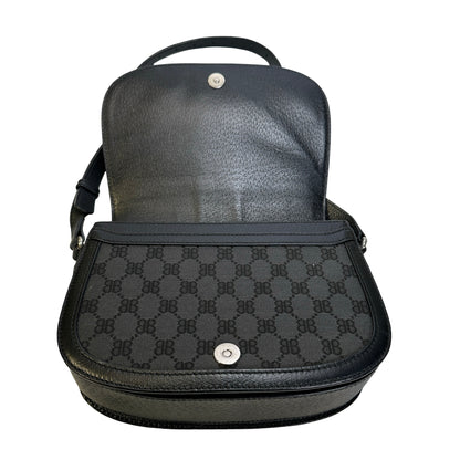 Used BALENCIAGA X GUCCI BB Monogram Web Stripe Canvas Leather Hacker Project Small Shoulder Bag Shoulder Bag Black Grey Red Blue