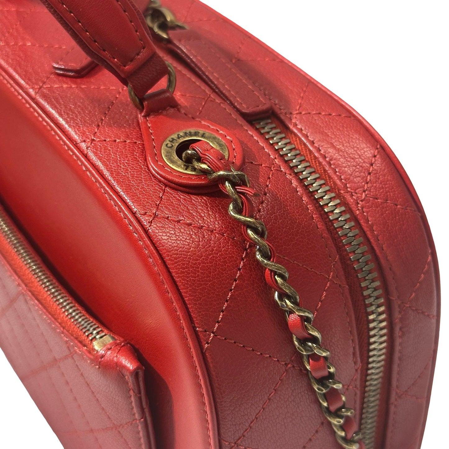 Used CHANEL Calfskin Leather Camera Bag Red GHW