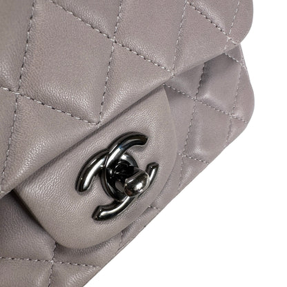 Used CHANEL Lambskin Classic Flap Bag Cross body bag Grey PHW