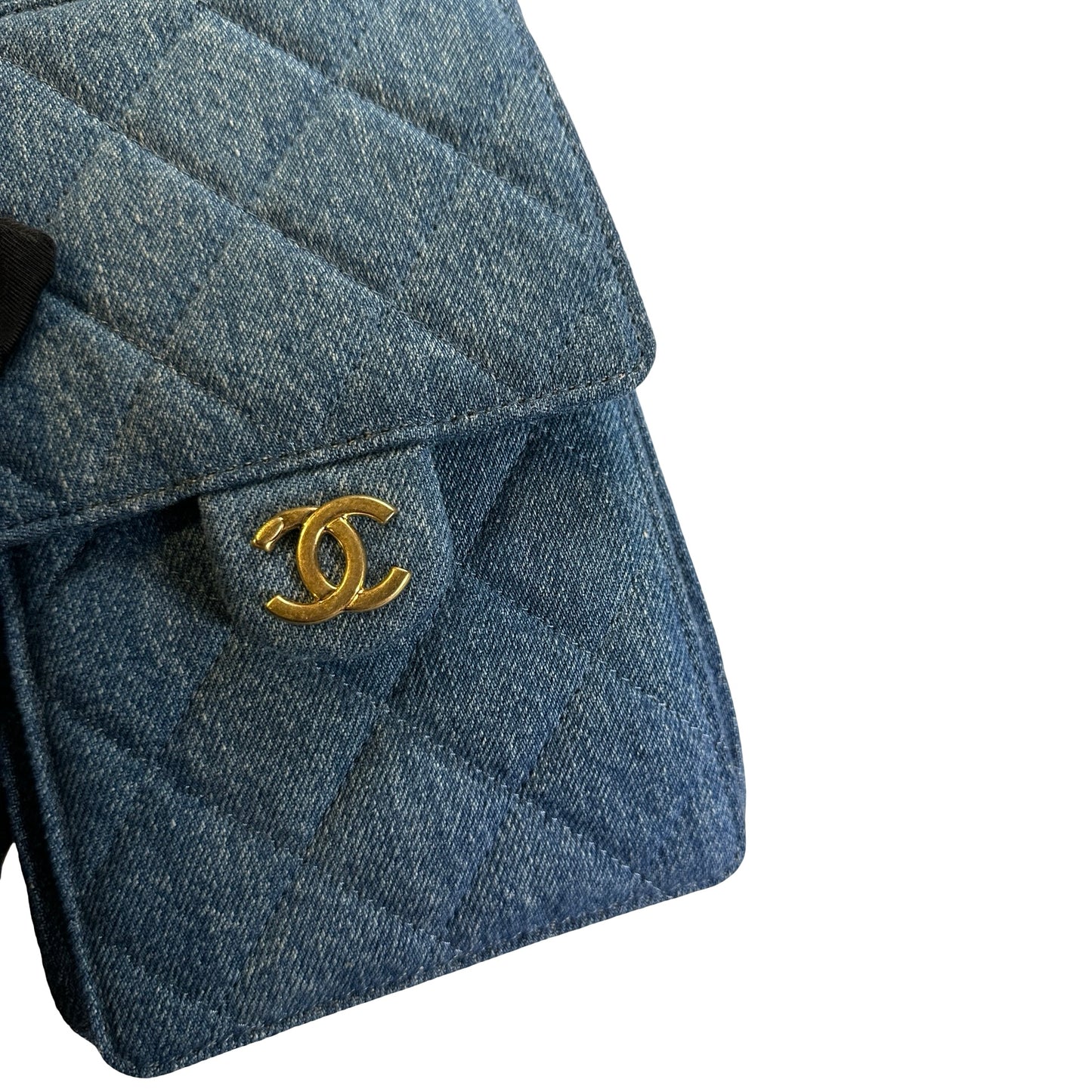 Used CHANEL Denim Quilted Kelly Shoulder Bag Blue GHW