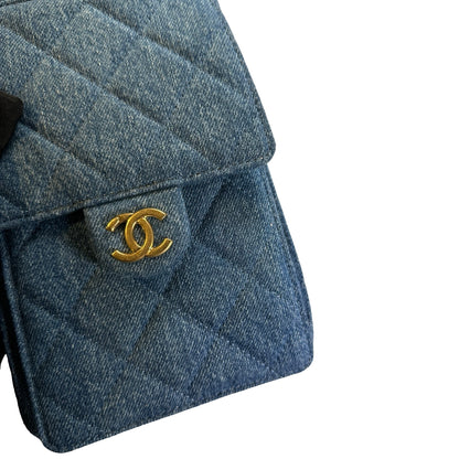 Used CHANEL Denim Quilted Kelly Shoulder Bag Blue GHW