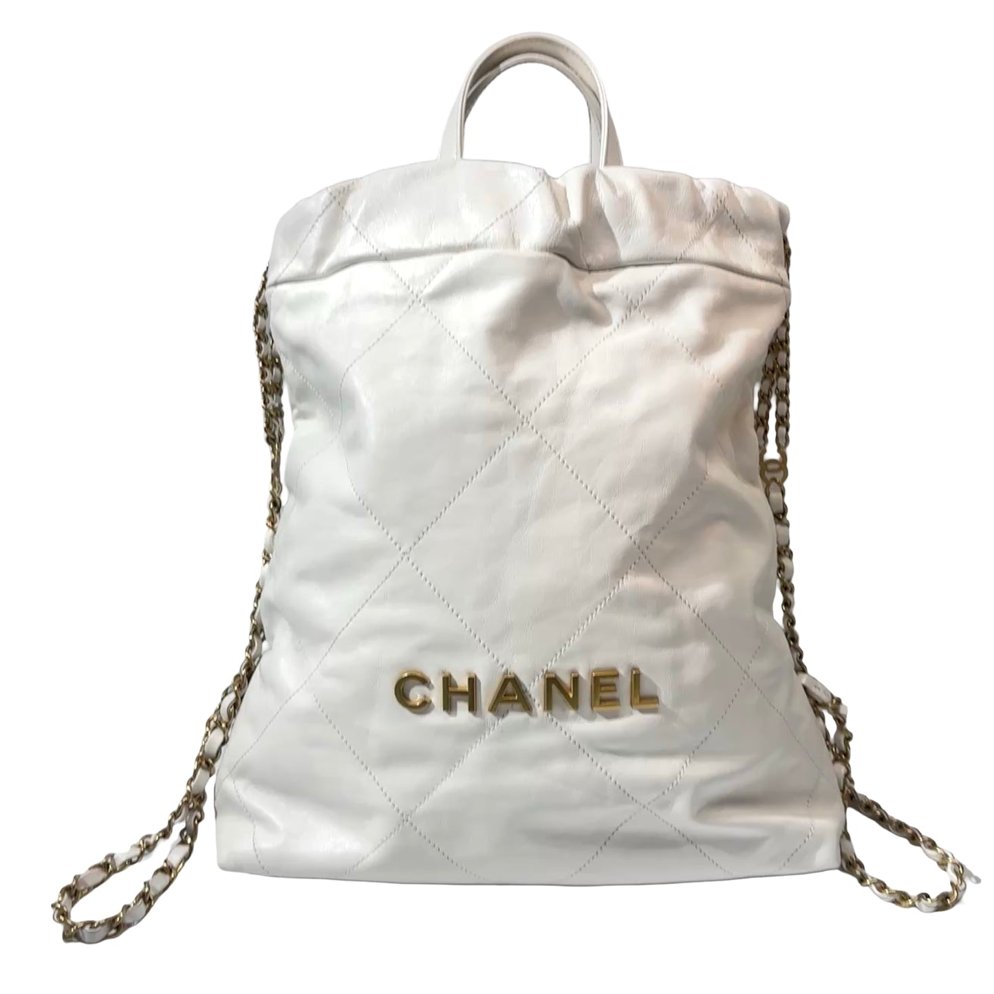 Used Chanel Shing Calfskin 23P 22 Small Backpack White