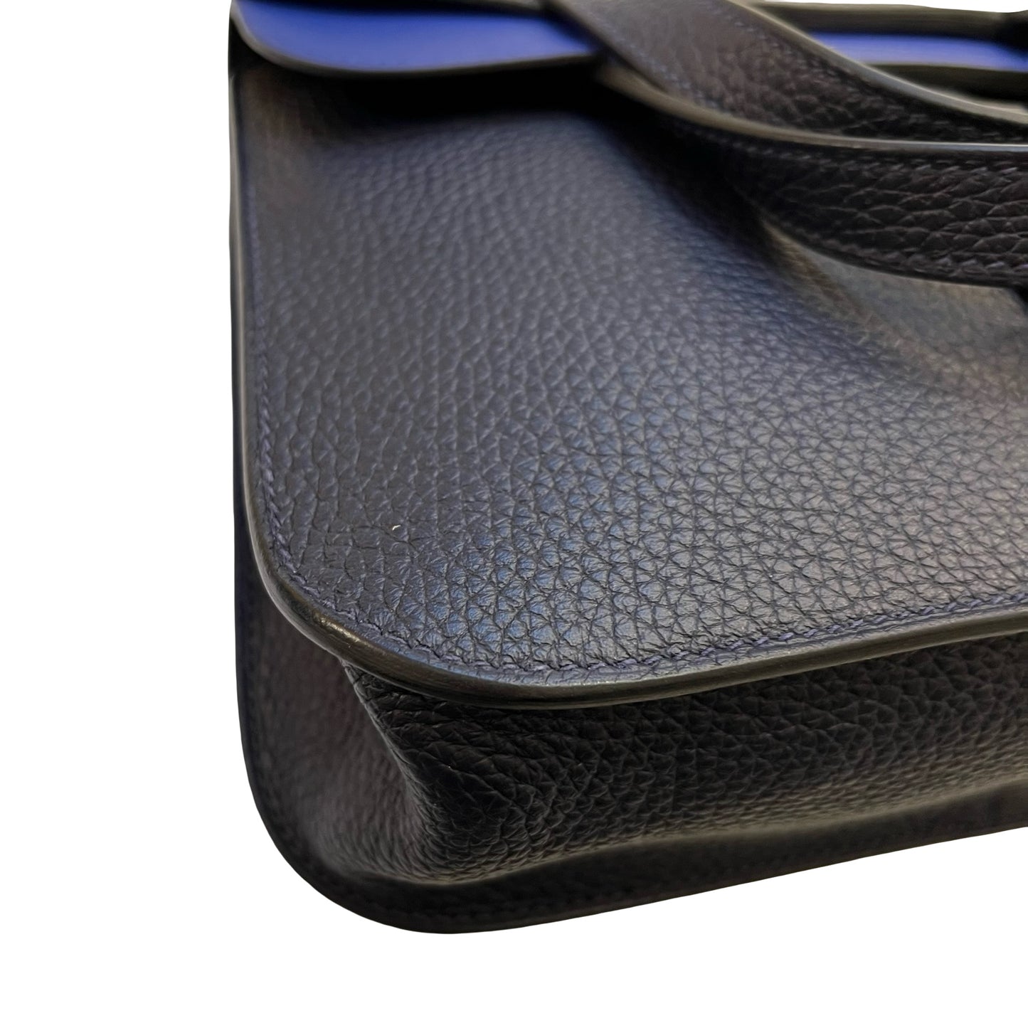 Used HERMÈS Calfskin Leather Halzan Shoulder Bag Blue GHW