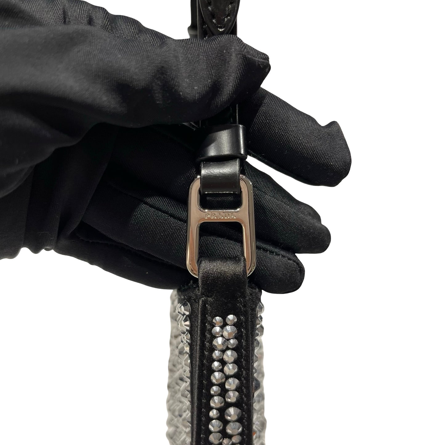 Used Prada Crystal Crystal Cleo Shoulder Bag Black PHW