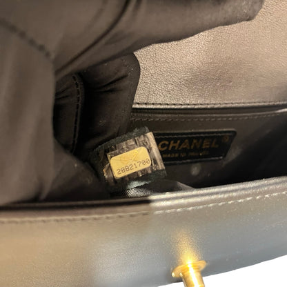 Used Chanel Boy 20 V line Shoulder Bag Black GHW
