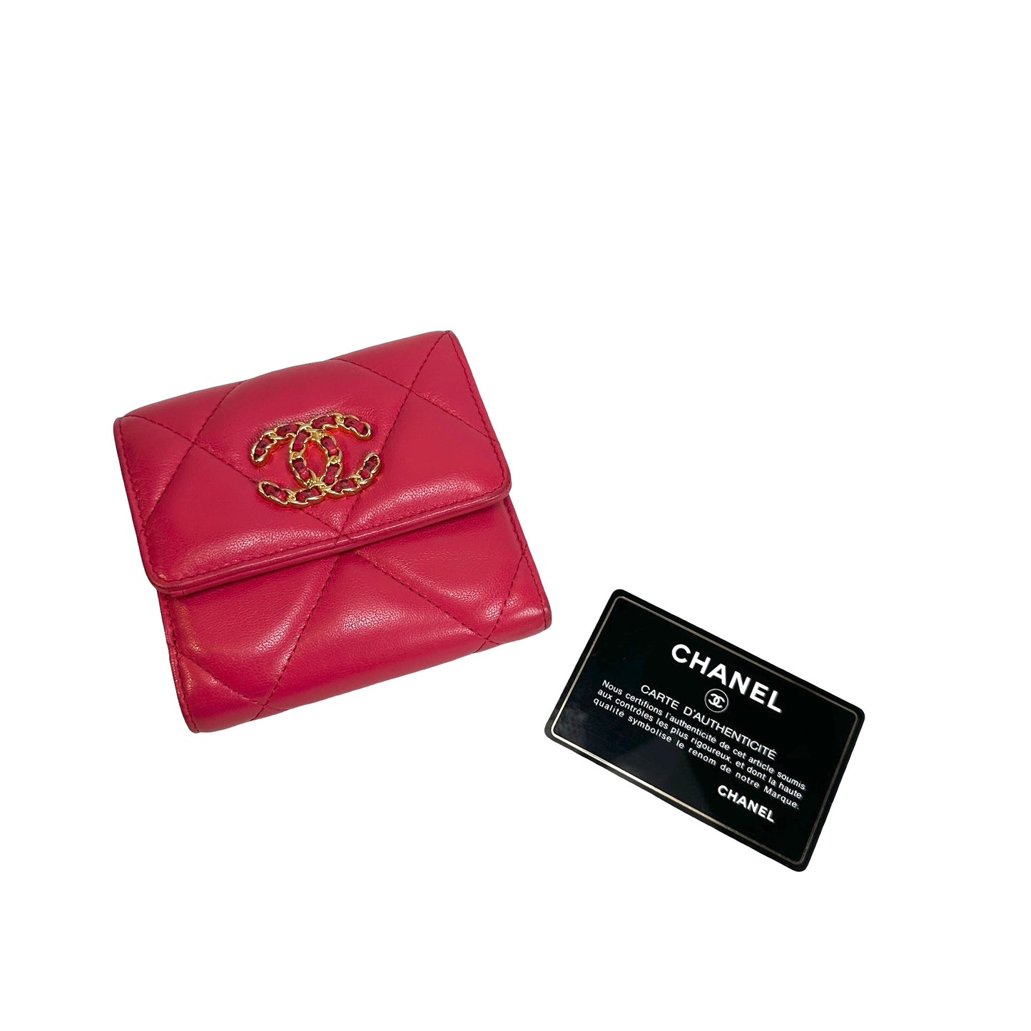Used CHANEL Quilted Lambskin 19 wallet Wallet Red Gold