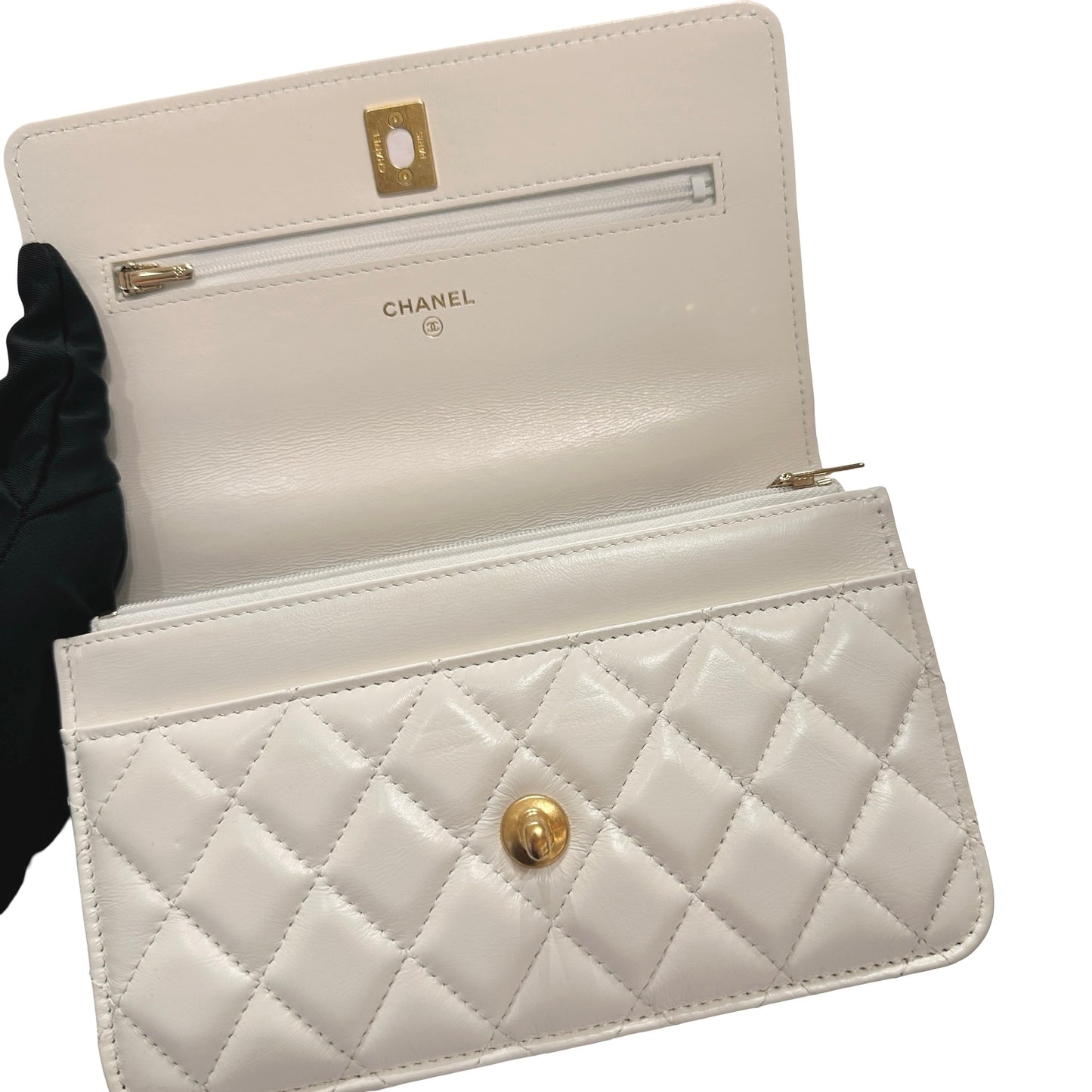 Used CHANEL Lambskin Leather 23P RAINBOW TOP HANDLE WOC Cross Body Bag White GHW