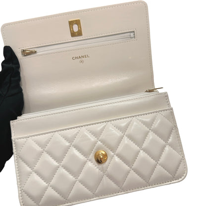 Used CHANEL Lambskin Leather 23P RAINBOW TOP HANDLE WOC Cross Body Bag White GHW