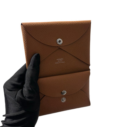 New HERMÈS Calvi Duo Card Holder Brown