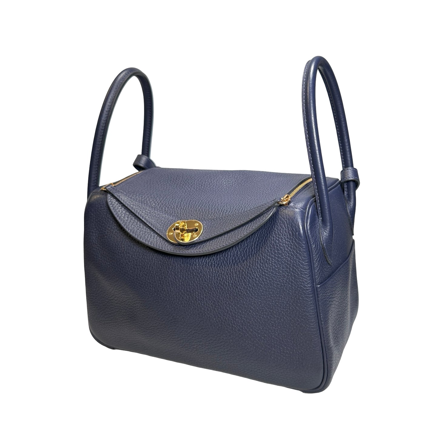 Used HERMES Clemence Lindy 26 Handbag Navy GHW