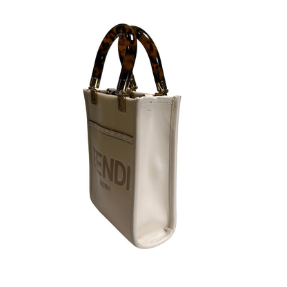 Used FENDI Mini Sunshine Shopper Crossbody Bag White GHW
