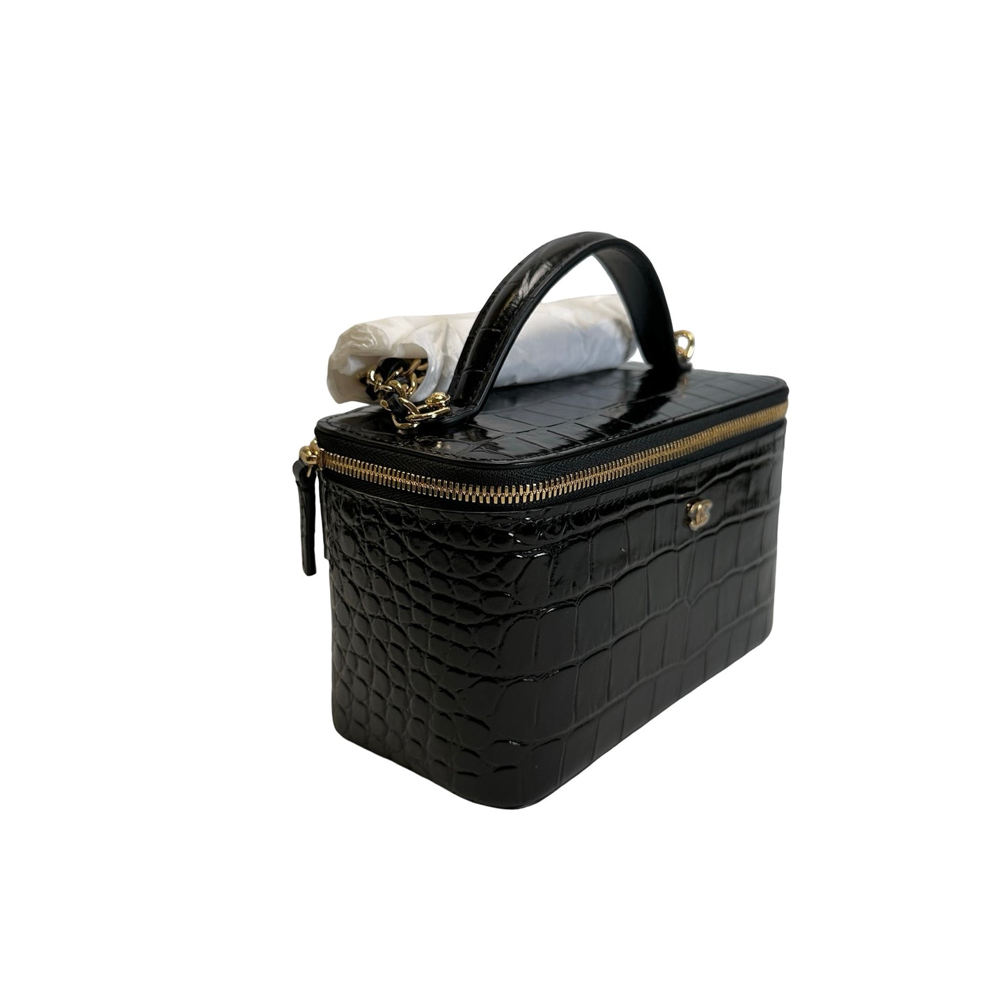 Brand New CHANEL Croc-embossed Vanity case Vanity case Black Gold hardware