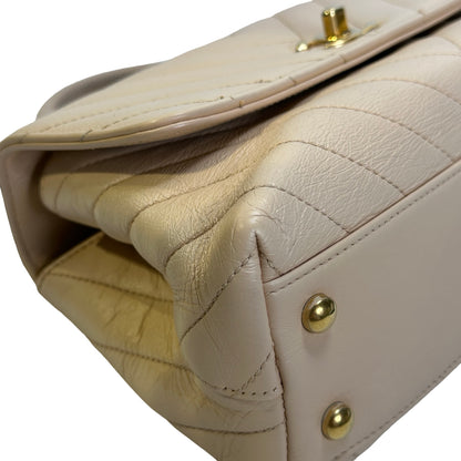 Used CHANEL Chevron Coco Handle Handbag Beige GHW