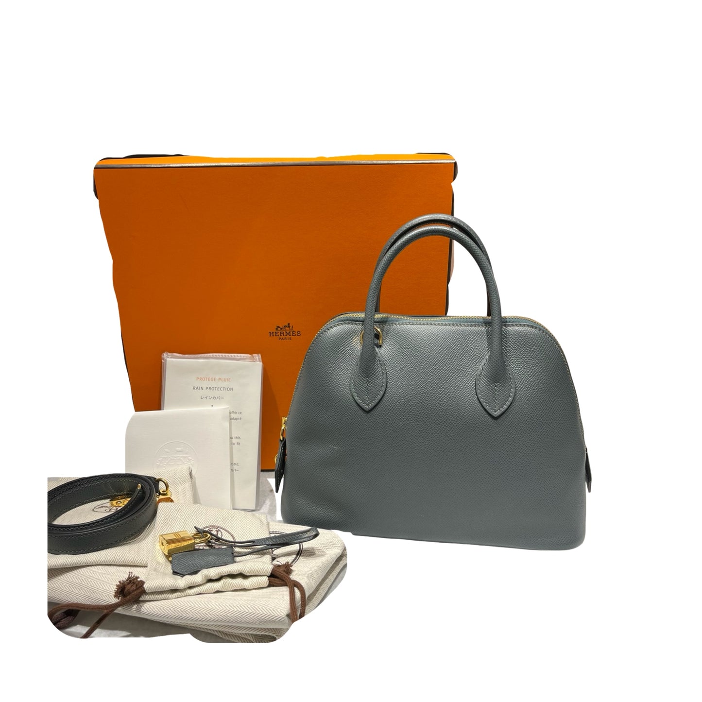 Used HERMÈS BOLIDE 25 Two Way Shoulder Bag Blue GHW