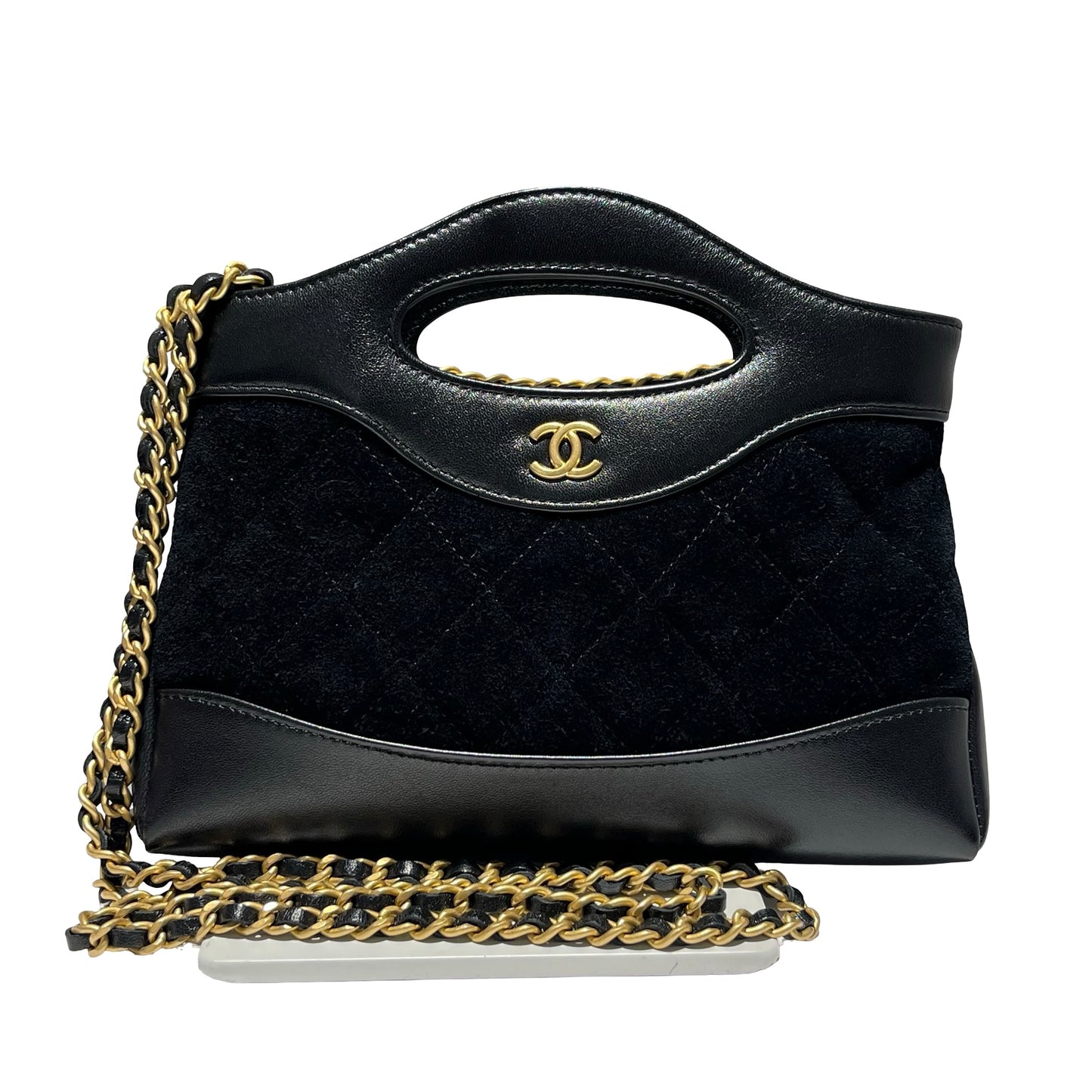 Used CHANEL Suede Lambskin Leather 31 Nano Handbag Black GHW