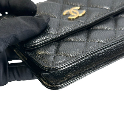 Used CHANEL Caviar Quilted Mini Flap Bag Chain Shoulder Bag Black Gold hardware