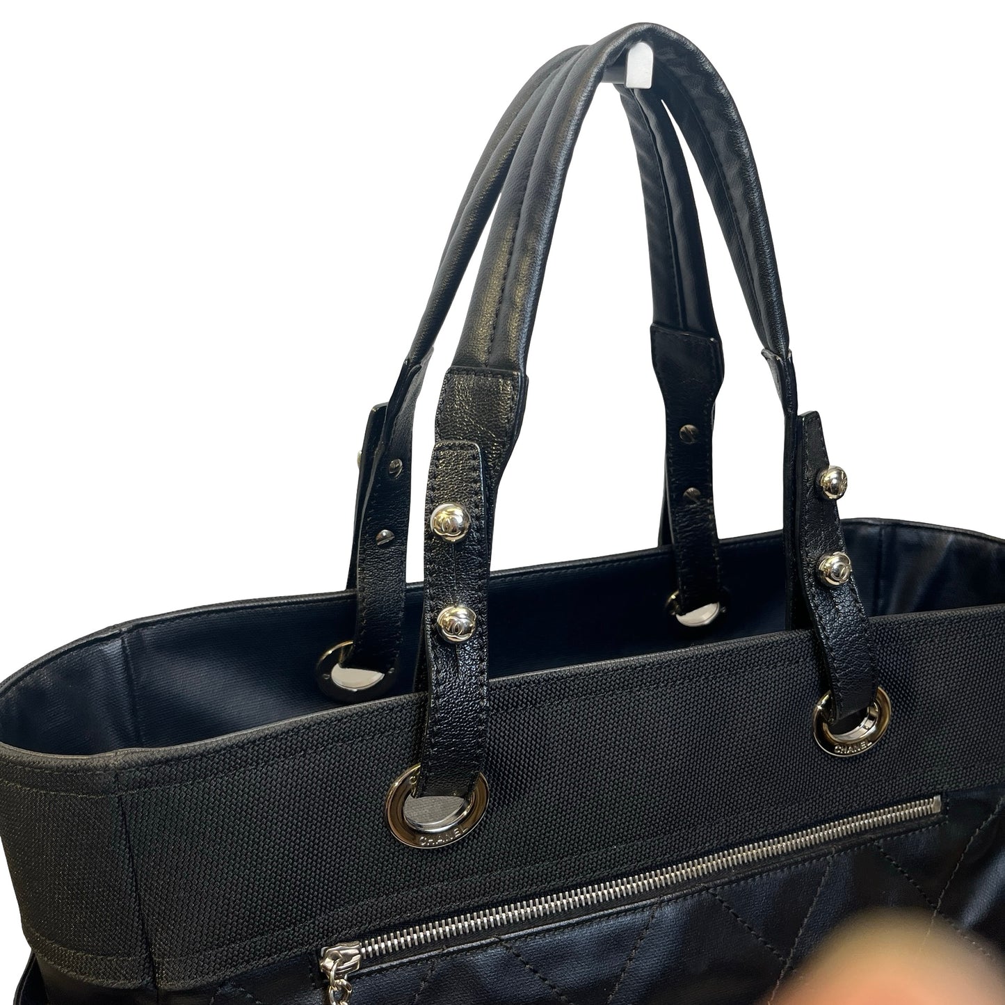 Used CHANEL Quilted Coated Canvas Paris Biarritz Tote Bag Black