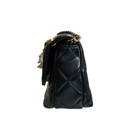 Used CHANEL Quilted Velvet 24A mini pearl logo Flap bag Bucket Bag Black Gold