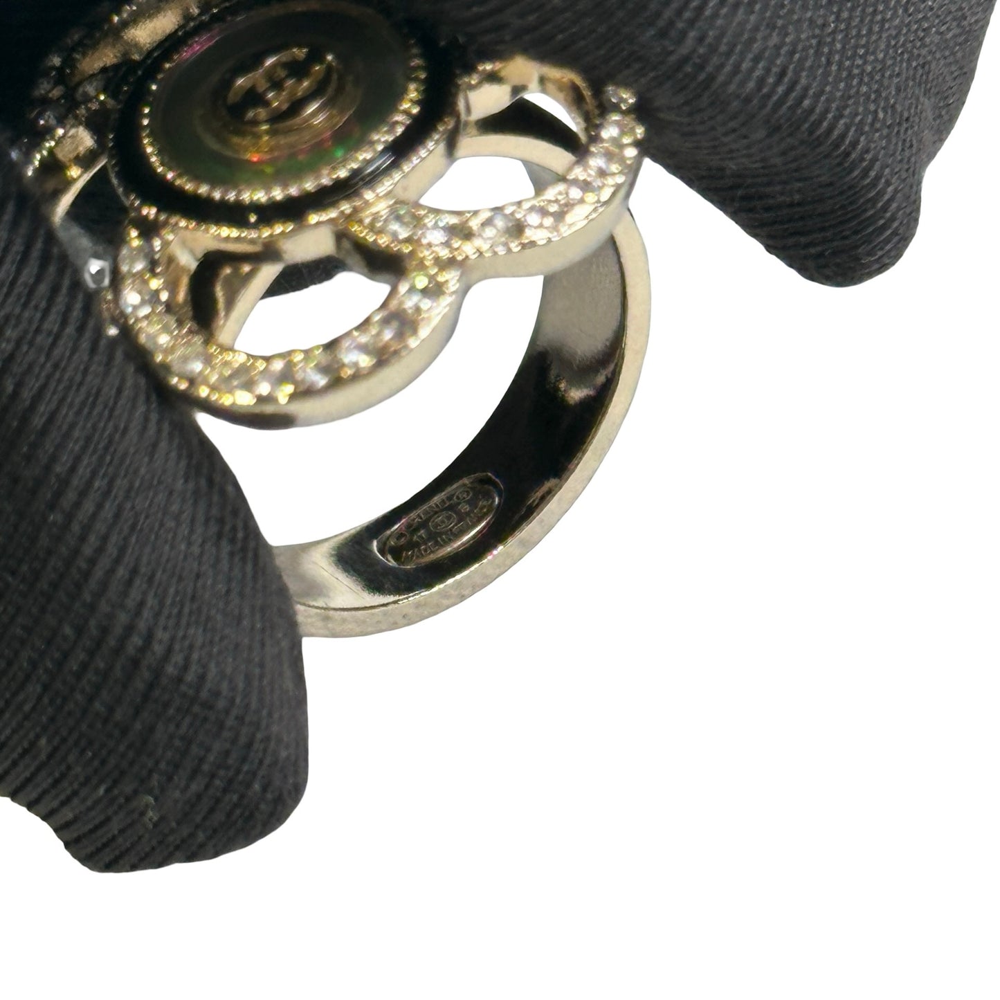 Used CHANEL Camellia Crystal Ring Ring Gold